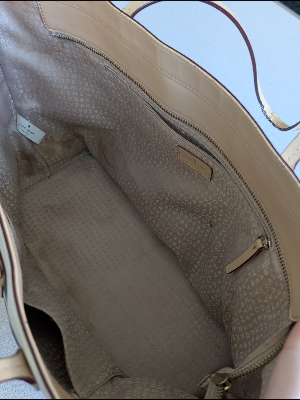 kate spade Black and White Striped Tote with Tan Trim - Picture 4 of 5